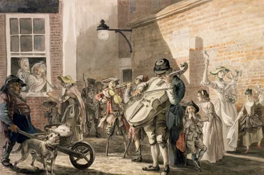 Itinerant Musicians Playing in a Poor Part of Town